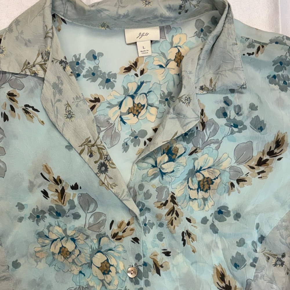 J. Jill Floral Sheer Blouse in Pale Blue and Light Yellow - Picture 3 of 5